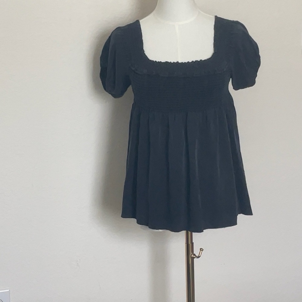 CHANEL Black Smocked Top